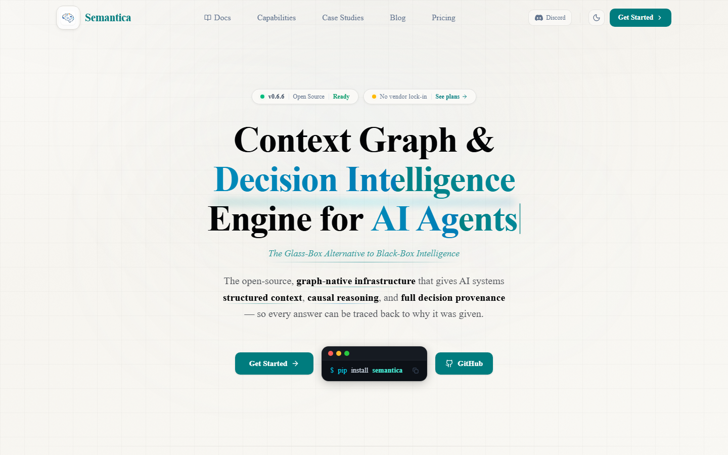 getsemantica.ai 홈: Context Graph & Decision Intelligence Engine for AI Agents